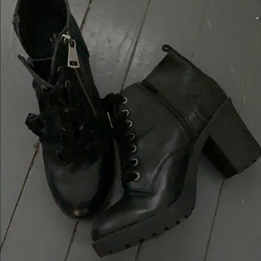 Black combat heeled boots